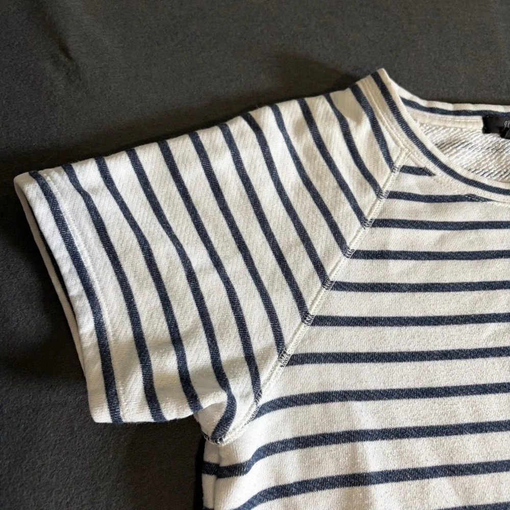 J. Crew Striped T-Shirt Dress Womens M White Navy Blue Prep Boat Core Classic